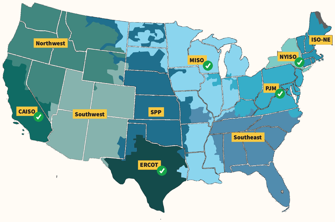 US ISO/RTO grid regions map